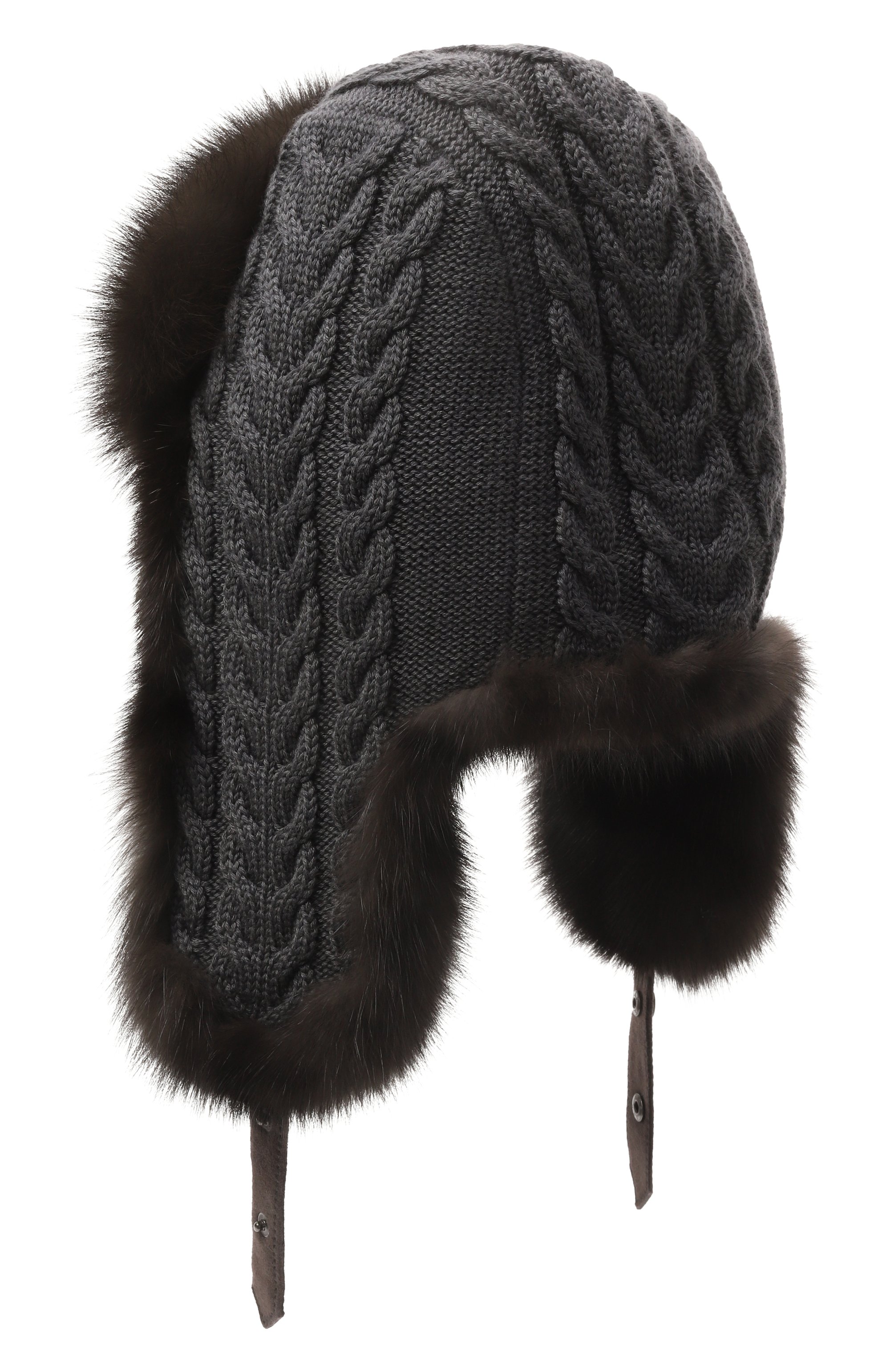 Кашемировая шапка-ушанка с мехом соболя BLACK SABLE, арт. BS-FHK-EB, фото 2