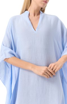 Женская льняная туника 120% LINO голубого цвета, арт. 32ALIW49FX/000D703 | Фото 5 (Рукава: 3/4; Материал внешний: Лен; Материал сплава: Проставлено; Длина Ж (юбки, платья, шорты): Миди; Драгоценные камни: Проставлено; Женское Кросс-КТ: Туника-пляжная одежда; Стили: Кэжуэл)
