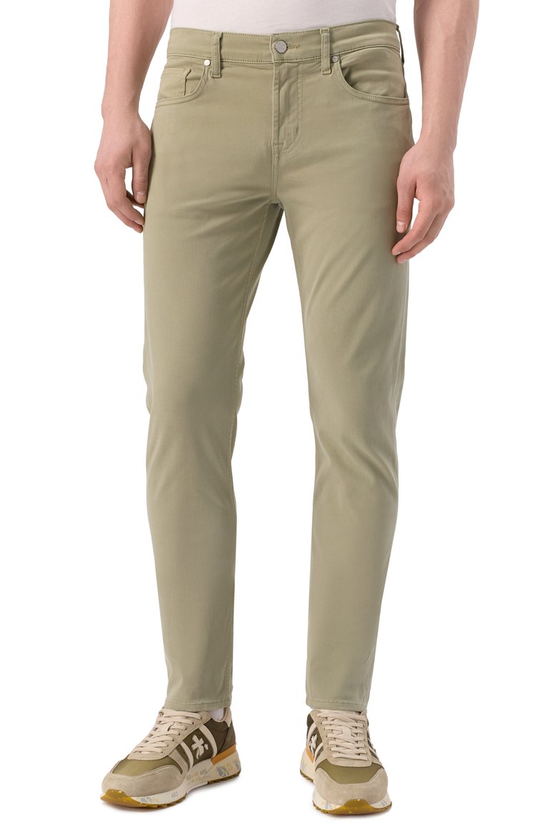 Мужские джинсы slimmy 7 FOR ALL MANKIND светло-зеленого цвета, арт. 7T511V60 | Фото 3 (Материал внешний: Синтетический материал, Хлопок; Длина (брюки, джинсы): Стандартные; Силуэт М (брюки): Узкие; Кросс-КТ: Деним; Стили: Повседневный; Детали: Однотонный; Автоматизация состава: Проставлено; Автоматизация ТО: Проставлено)