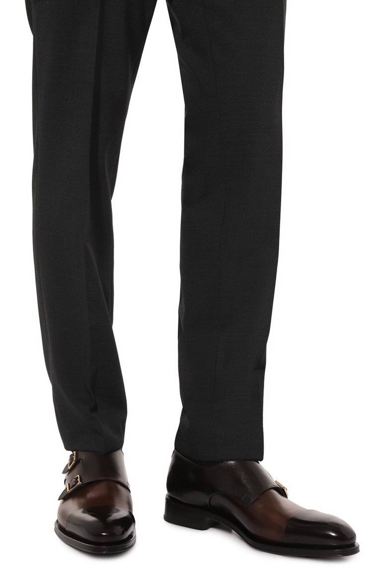 Мужские кожаные монки SANTONI темно-коричневого цвета, арт. MCCG17736MC8HSJ6 | Фото 3 (Материал внутренний: Натуральная кожа; Материал сплава: Проставлено; Нос: Не проставлено; Стили: Классический)