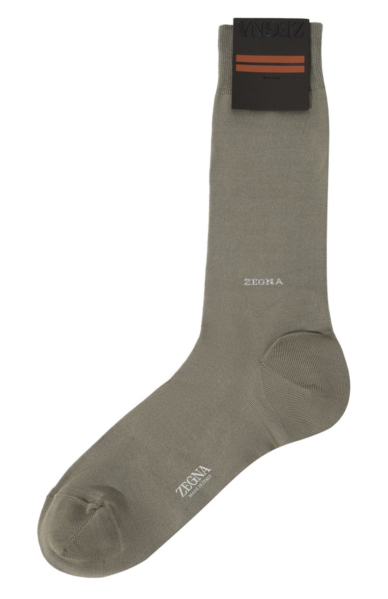 Мужские хлопковые носки ZEGNA хаки цвета, арт. N5V406520 | Фото 1 (Нос: Не проставлено; Материал внешний: Хлопок; Кросс-КТ: бельё)