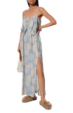 Женское платье из вискозы MIU MIU голубого цвета, арт. MF4048-1YD7-F0076 | Фото 2 (Материал внешний: Вискоза; Стили: Романтичный; Случай: Повседневный; Женское Кросс-КТ: Платье-одежда, Сарафаны; Длина Ж (юбки, платья, шорты): Миди; Материал сплава: Проставлено; Драгоценные камни: Прос�тавлено; Рукава: На бретелях)
