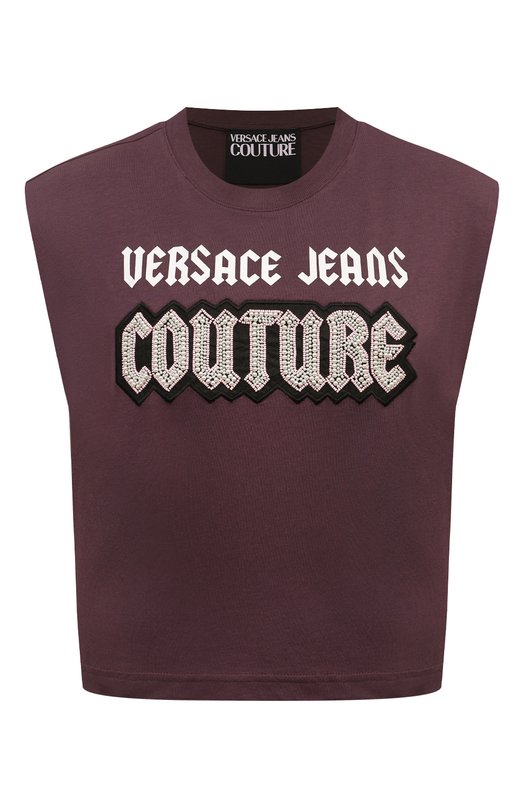 Хлопковая футболка Versace Jeans Couture 77HAHC01/CJ01C Фиолетовый 77HAHC01/CJ01C