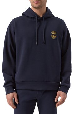 Мужской хлопковое худи DOLCE & GABBANA темно-синего цвета, арт. G9ACJZ/HU7H9 | Фото 3 (Драгоценные камни: Проставлено; Длина (для топов): Стандартные; Материал сплава: Проставлено; Рукава: Длинные; Принт: Без принта; Мужское Кросс-КТ: Худи-одежда; Стили: Спорт-шик; Материал внешний: Хлопок)