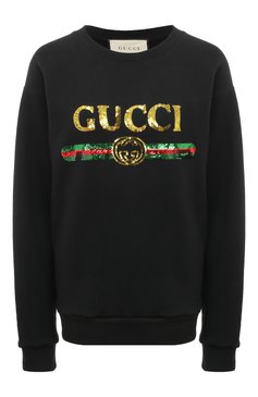 Женский хлопковый свитшот GUCCI черного цвета, арт. 469250 XJASL | Фото 1 (Рукава: Длинные; Длина (для топов): Стандартные; Материал сплава: Проставлено; Материал внешний: Хлопок; Стили: Спорт-шик; Драгоценные камни: Проставлено; Женское Кросс-КТ: Свитшот-одежда)