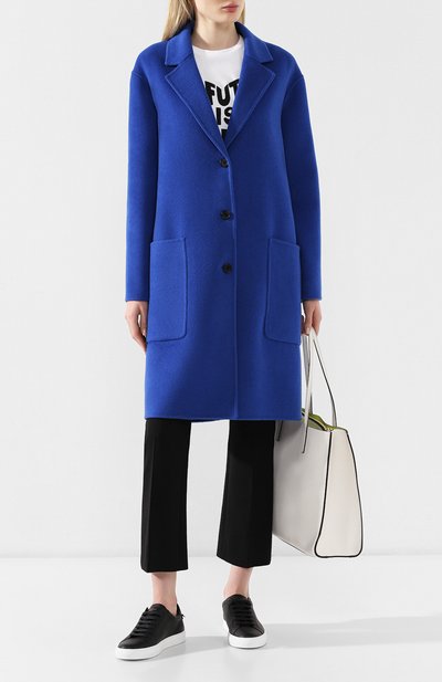 Однобортное пальто из смеси шерсти и кашемира KENZO синего цвета по цене 68300 руб., арт. 2MA015570, фото 2 Однобортное пальто из смеси шерсти и кашемира KENZO, арт. 2MA015570, фото 2