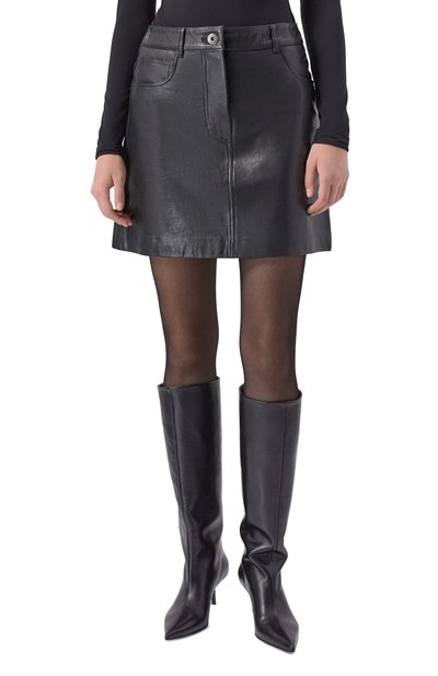 Кожаная юбка WEEKEND MAX MARA черного цвета по цене 56400 руб., арт. HULL, фото 3 Кожаная юбка WEEKEND MAX MARA, арт. HULL, фото 3