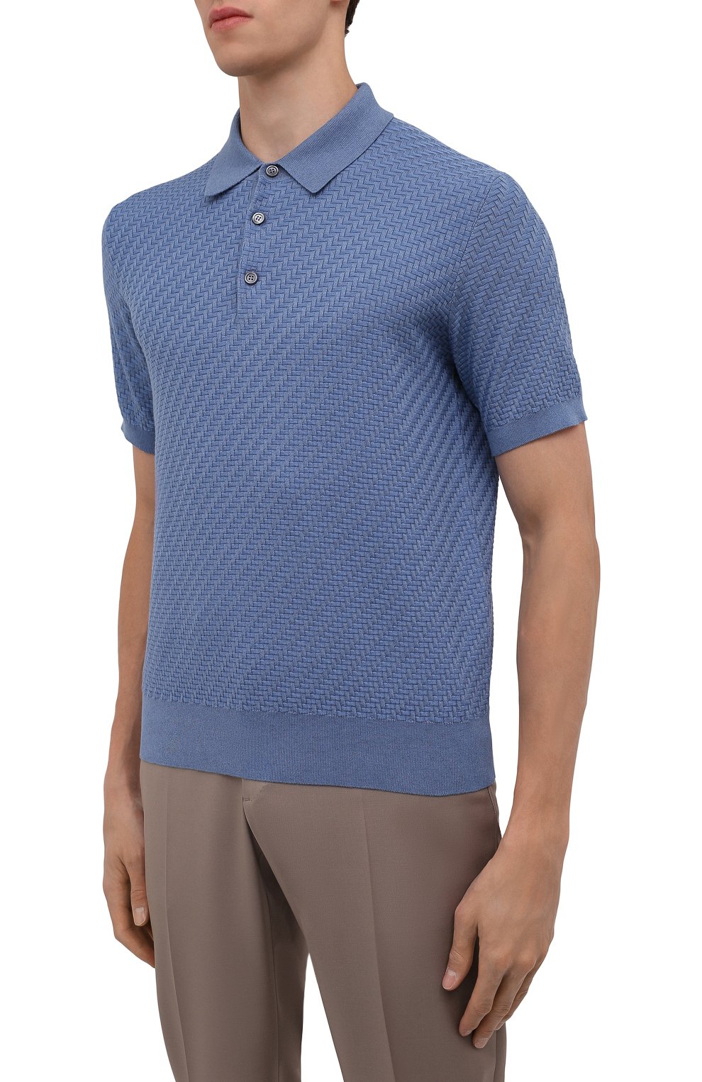 Поло из хлопка и шелка BRIONI голубого цвета по цене 104500 руб., арт. UMR200/P1K02, фото 3 Поло из хлопка и шелка BRIONI, арт. UMR200/P1K02, фото 3