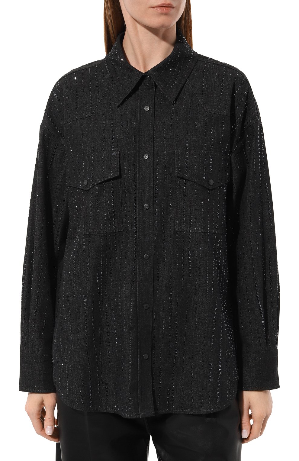 Рубашка из хлопка и вискозы DONDUP темно-серого цвета по цене 129500 руб., арт. DC233/DS0258D GT1W DD W23, фото 3 Рубашка из хлопка и вискозы DONDUP, арт. DC233/DS0258D GT1W DD W23, фото 3