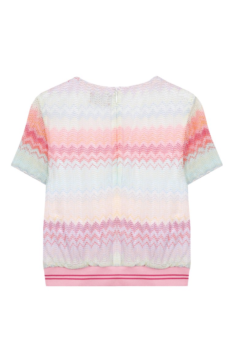 Детский топ из вискозы MISSONI разноцветного цвета, арт. MW5A61/Q0077/6-10 | Фото 2 (Материал внешний: Вискоза; Рукава: Короткие; Материал подклада: Хлопок; Девочки Кросс-КТ: топ-одежда; Автоматизация ТО: Проставлено; Автоматизация состава: Проставлено; Ростовка одежда: 6 лет | 116 см, 8 лет | 128 см, 10 - 11 лет | 140 - 146см)