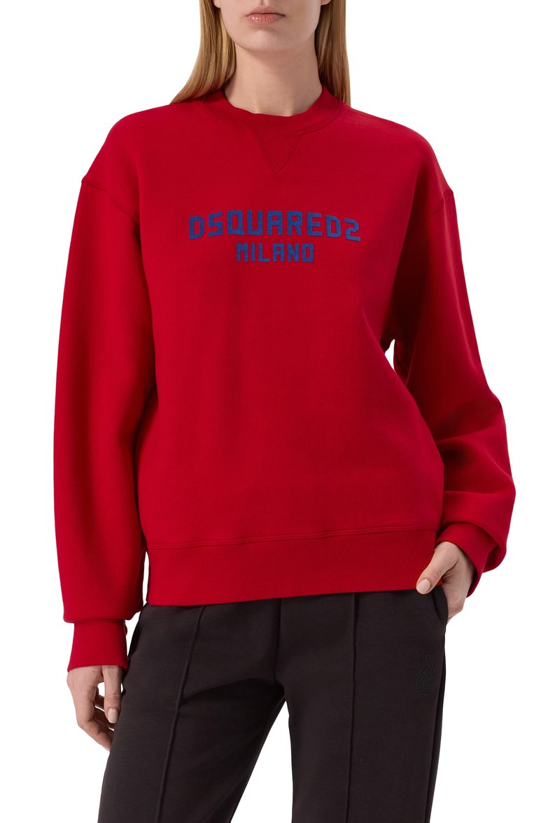 Женский хлопковый свитшот DSQUARED2 красного цвета, арт. S75GU0567/D25015 | Фото 3 (Материал сплава: Проставлено; Драгоценные камни: Проставлено; Длина (для топов): Стандартные; Рукава: Длинные; Стили: Спорт-шик; Материал внешний: Хлопок)