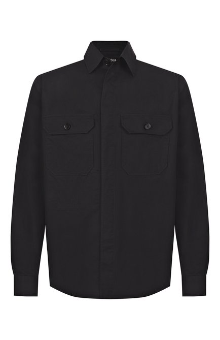 Мужская хлопковая рубашка ZEGNA черного цвета, арт. S0T8B/UFV16A9 | Фото 1 (Длина (для топов): Стандартные; Материал сплава: Проставлено; Рукава: Длинные; Драгоценные камни: Проставлено; Материал внешний: Хлопок)