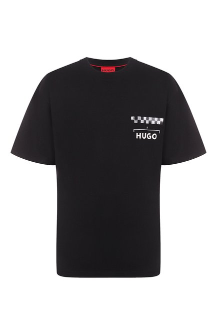 Мужская хлопковая футболка HUGO черного цвета, арт. 50531758 | Фото 1 (Материал внешний: Хлопок; Драгоценные камни: Проставлено; Рукава: Короткие; Длина (для топов): Стандартные; Материал сплава: Проставлено)