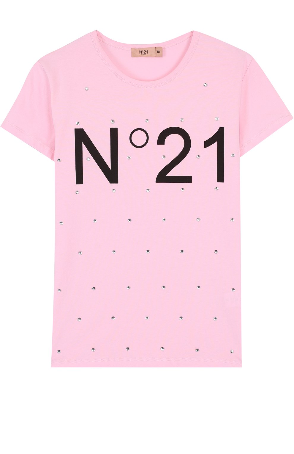 Хлопковая футболка с логотипом бренда и стразами N21, арт. 08 X/K707/5448/34-44, фото 1