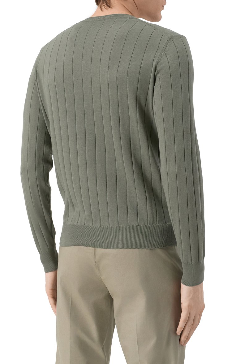 Мужской хлопковый джемпер CORNELIANI светло-зеленого цвета, арт. 25M513-2525153 | Фото 4 (Рукава: Длинные; Длина (для топов): Стандартные; Стили: Кэжуэл, Спорт-шик; Принт: Без принта; Мужское Кросс-КТ: Джемперы; Вырез: Круглый; Материал внешний: Хлопок)