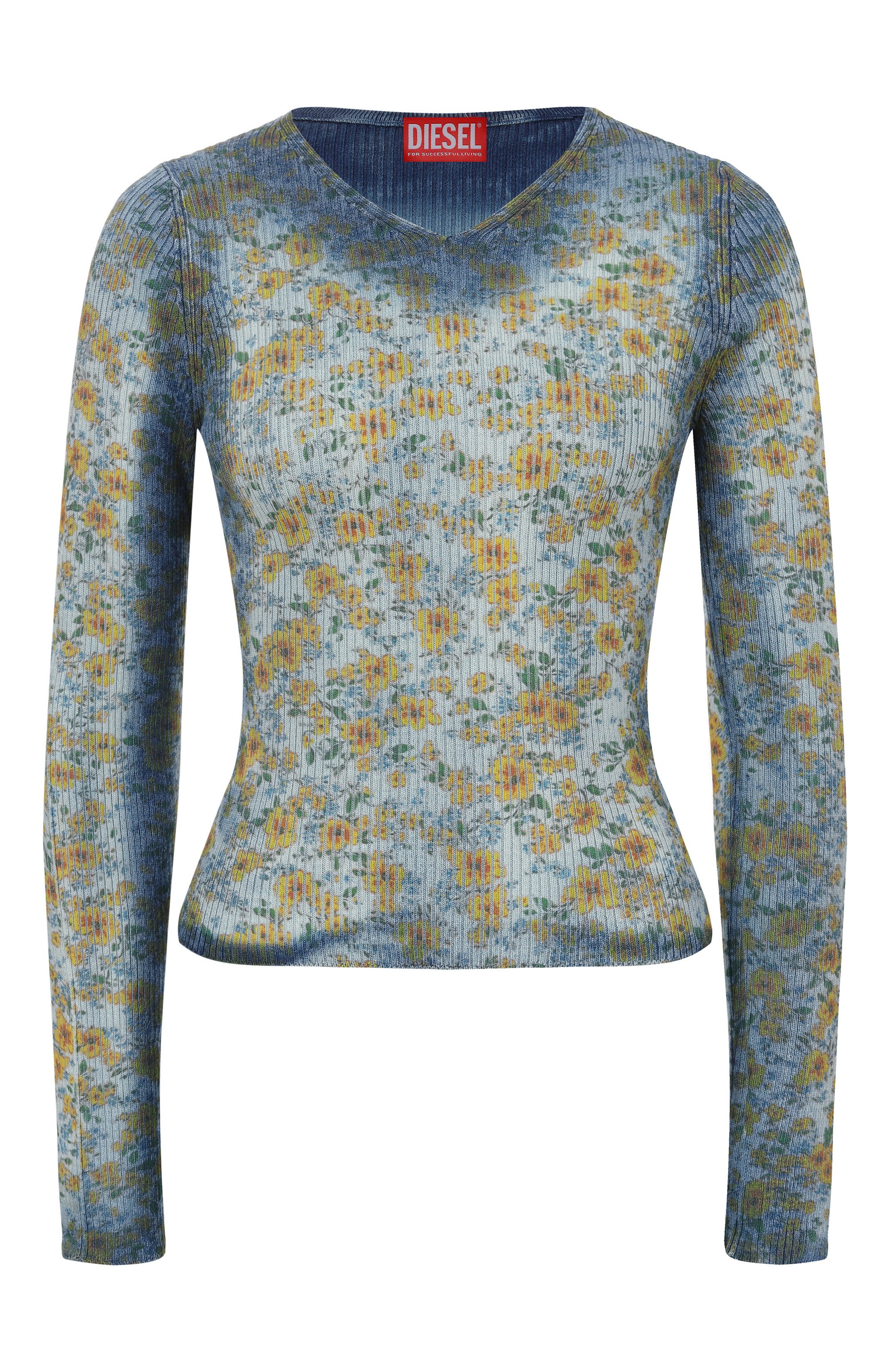 Хлопковый пуловер DIESEL голубого цвета по цене 59400 руб., арт. A23697/0EGED, фото 1 Хлопковый пуловер DIESEL, арт. A23697/0EGED, фото 1