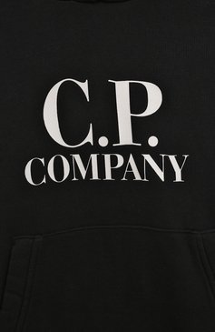 Детский хлопковое худи C.P. COMPANY черного цвета, арт. CUF00K/LCA76/10-14 | Фото 3 (Рукава: Длинные; Материал внешний: Хлопок; Мальчики Кросс-КТ: Худи-одежда; Автоматизация ТО: Проставлено; Автоматизация состава: Проставлено)