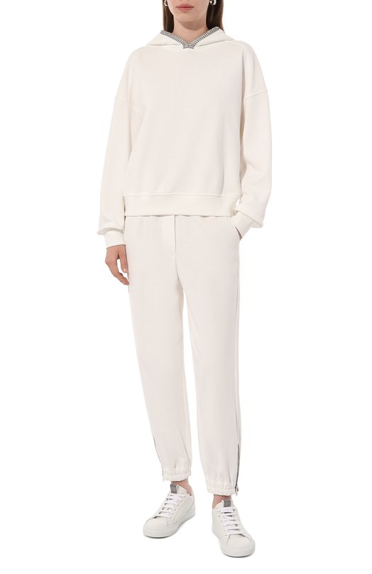 Хлопковое худи Brunello Cucinelli MN05NHR209 Белый  MN05NHR209 Фото 2