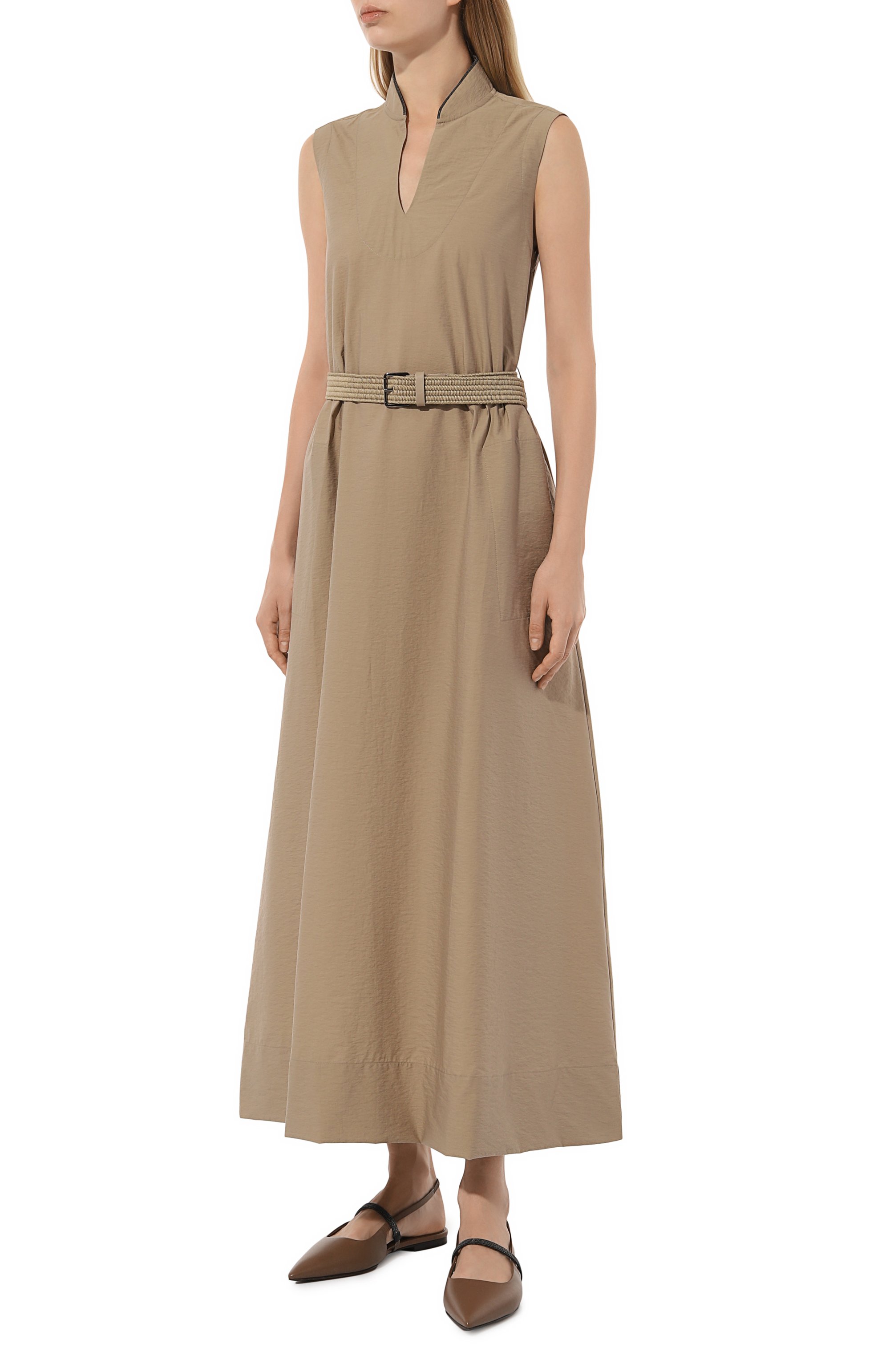 Хлопковое платье BRUNELLO CUCINELLI темно-бежевого цвета по цене 331500 руб., арт. M0F79AEG63, фото 3 Хлопковое платье BRUNELLO CUCINELLI, арт. M0F79AEG63, фото 3