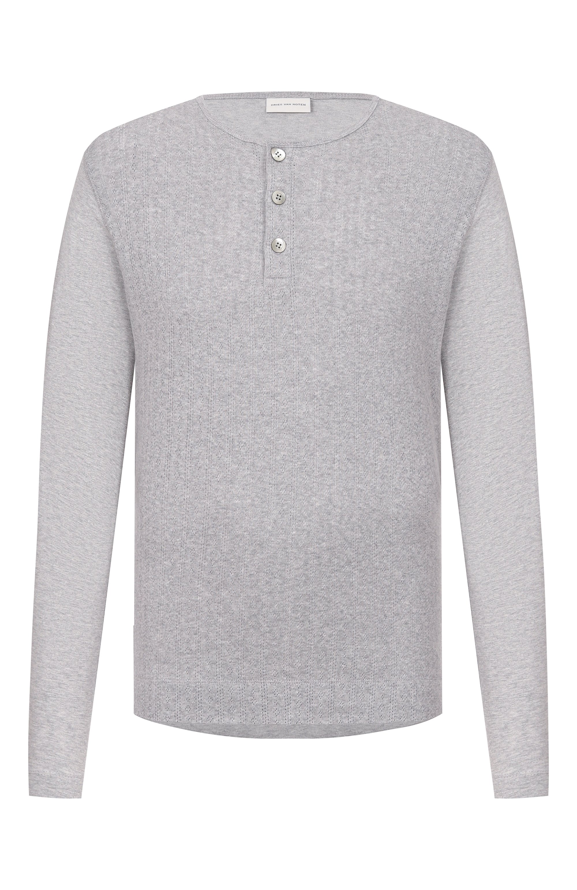 Хлопковый лонгслив-хенли DRIES VAN NOTEN серого цвета по цене 42850 руб., арт. 021121/3136, фото 1 Хлопковый лонгслив-хенли DRIES VAN NOTEN, арт. 021121/3136, фото 1
