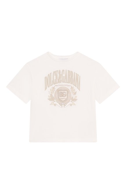 Детская хлопковая футболка DOLCE & GABBANA молочного цвета, арт. L4JTHV/G70K2/2-6 | Фото 1 (Рукава: Короткие; Материал внешний: Хлопок; Материал сплава: Проставлено; Драгоценные камни: Проставлено)