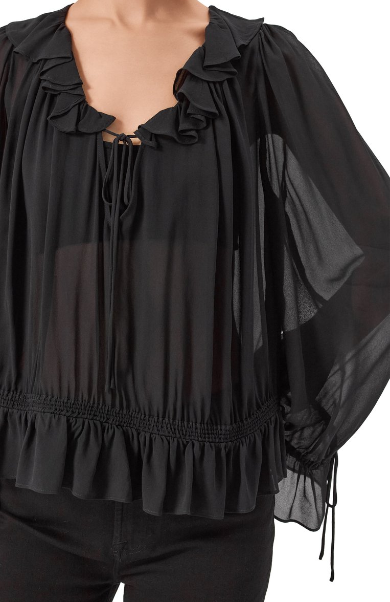 Женская блузка из вискозы THE KOOPLES черного цвета, арт. FT0P30017K | Фото 5 (Материал внешний: Вискоза; Рукава: Длинные; Длина (для топов): Стандартные; Принт: Без принта; Женское Кросс-КТ: Блуза-одежда; Стили: Романтичный)