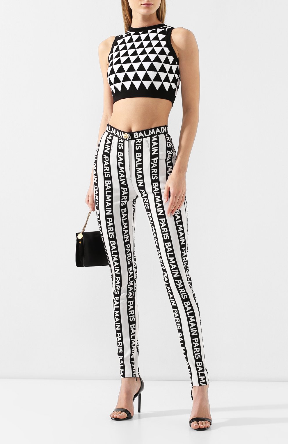 Хлопковые брюки BALMAIN черно-белого цвета по цене 118500 руб., арт. RF15222/C051, фото 2 Хлопковые брюки BALMAIN, арт. RF15222/C051, фото 2