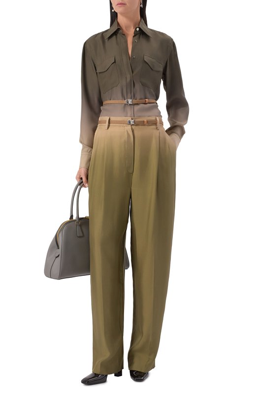 Шелковые брюки Prada P201I/14TF Хаки  P201I/14TF Фото 2