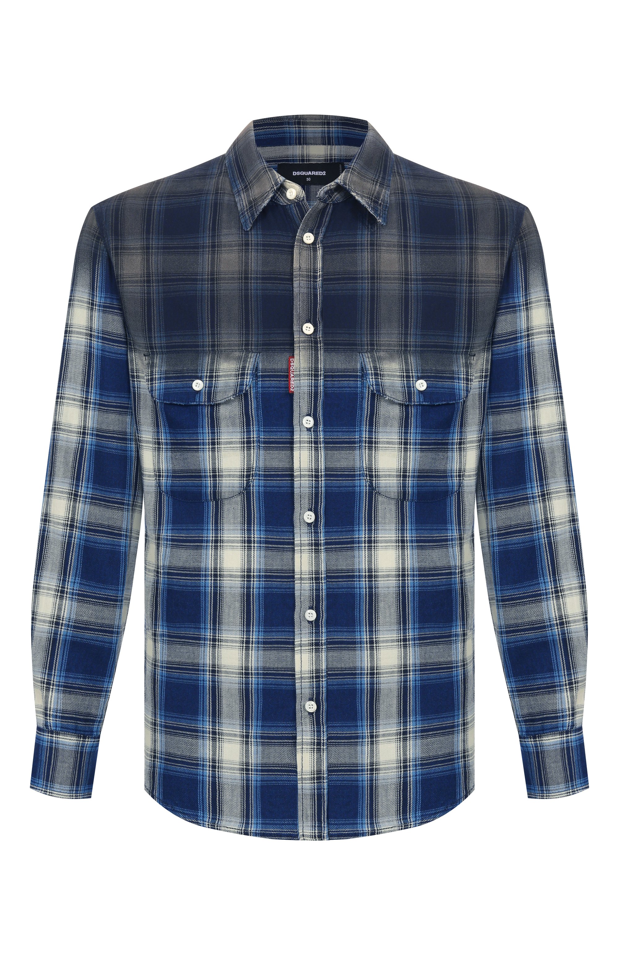 Хлопковая рубашка DSQUARED2 синего цвета по цене 66550 руб., арт. S74DM0993/D35206, фото 1 Хлопковая рубашка DSQUARED2, арт. S74DM0993/D35206, фото 1