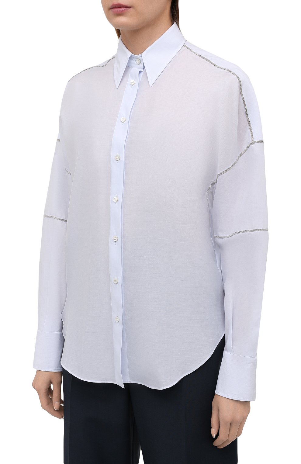 Рубашка из хлопка и шелка BRUNELLO CUCINELLI голубого цвета по цене 152500 руб., арт. MF766NF506, фото 3 Рубашка из хлопка и шелка BRUNELLO CUCINELLI, арт. MF766NF506, фото 3