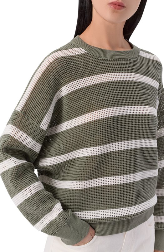 Хлопковый пуловер Brunello Cucinelli M19225700 Зелёный  M19225700 Фото 5