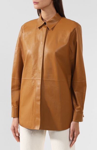 Кожаная рубашка THEORY коричневого цвета по цене 75150 руб., арт. J0600510, фото 3 Кожаная рубашка THEORY, арт. J0600510, фото 3