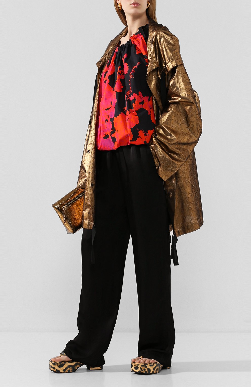 Шелковый плащ DRIES VAN NOTEN бронзового цвета по цене 157500 руб., арт. 201-10236-9366, фото 2 Шелковый плащ DRIES VAN NOTEN, арт. 201-10236-9366, фото 2