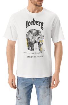 Мужская хлопковая футболка ICEBERG белого цвета, арт. F025/6307 | Фото 3 (Рукава: Короткие; Драгоценные камни: Проставлено; Длина (для топов): Стандартные; Материал сплава: Проставлено; Стили: Кэжуэл; Принт: С принтом; Материал внешний: Хлопок; Мужское Кросс-КТ: Футболка-одежда; Кросс-КТ: Джерси)
