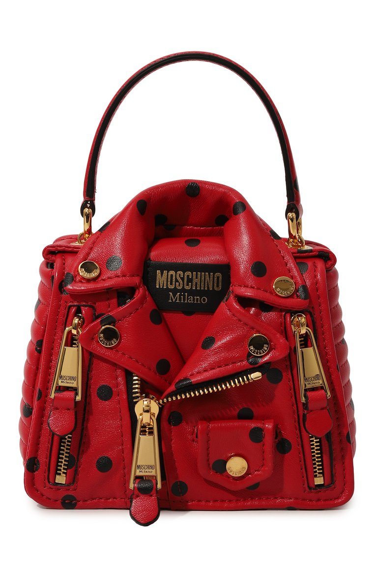 Женская сумка biker MOSCHINO красного цвета, арт. A7580/8002 | Фото 1 (Ремень/цепочка: На ремешке; Драгоценные камни: Проставлено; Материал: Натуральная кожа; Размер: mini; Материал сплава: Проставлено)