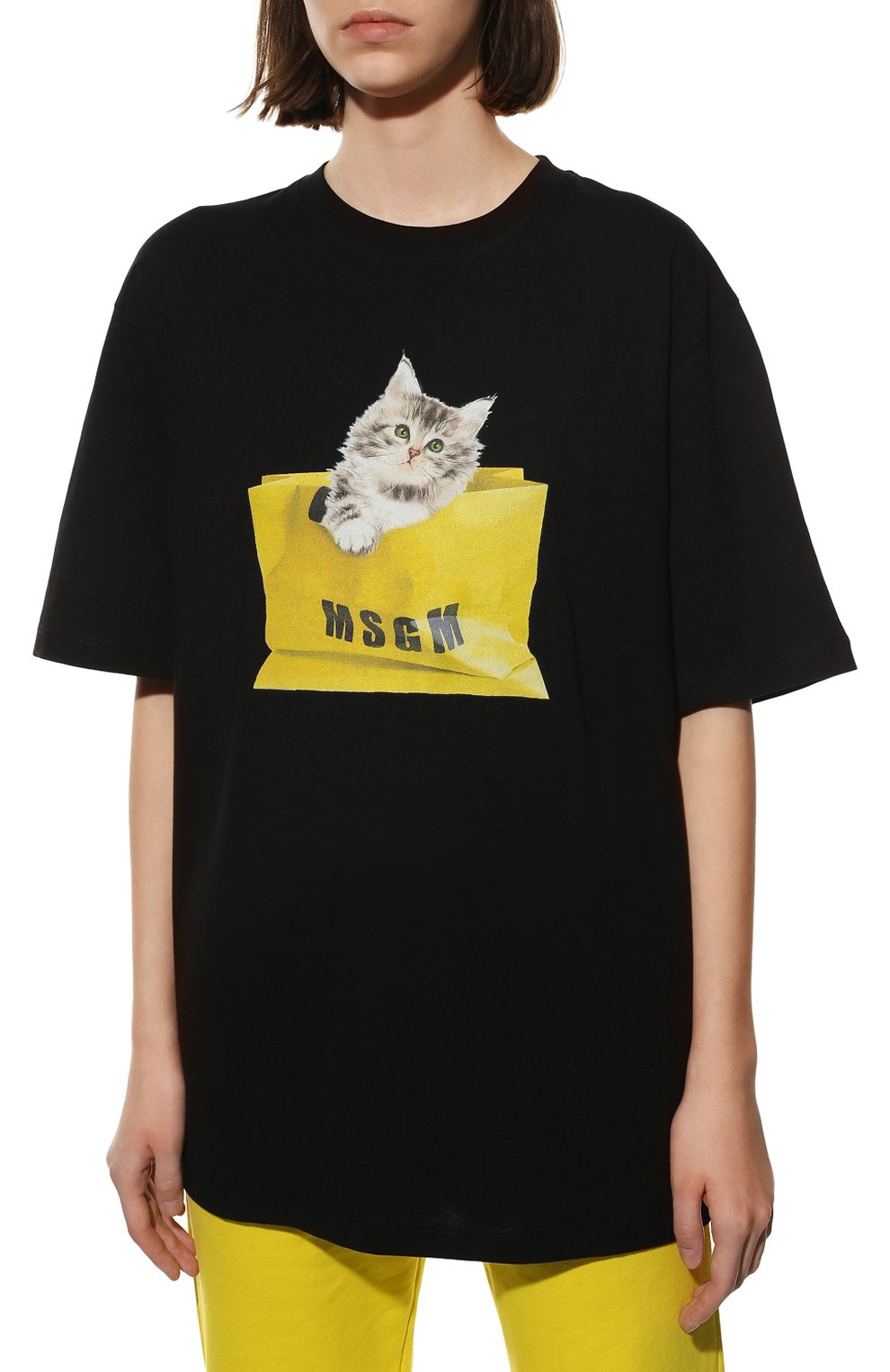 Хлопковая футболка MSGM черного цвета по цене 17600 руб., арт. 3241MDM165 227298, фото 3 Хлопковая футболка MSGM, арт. 3241MDM165 227298, фото 3