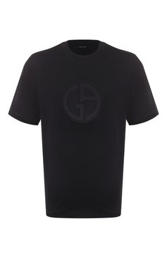 Мужская хлопковая футболка GIORGIO ARMANI темно-синего цвета, арт. 3DSM68/SJXDZ | Фото 1 (Длина (для топов): Стандартные; Рукава: Короткие; Материал внешний: Хлопок; Принт: С принтом; Стили: Кэжуэл; Мужское Кросс-КТ: Футболка-одежда; Кросс-КТ: Джерси)
