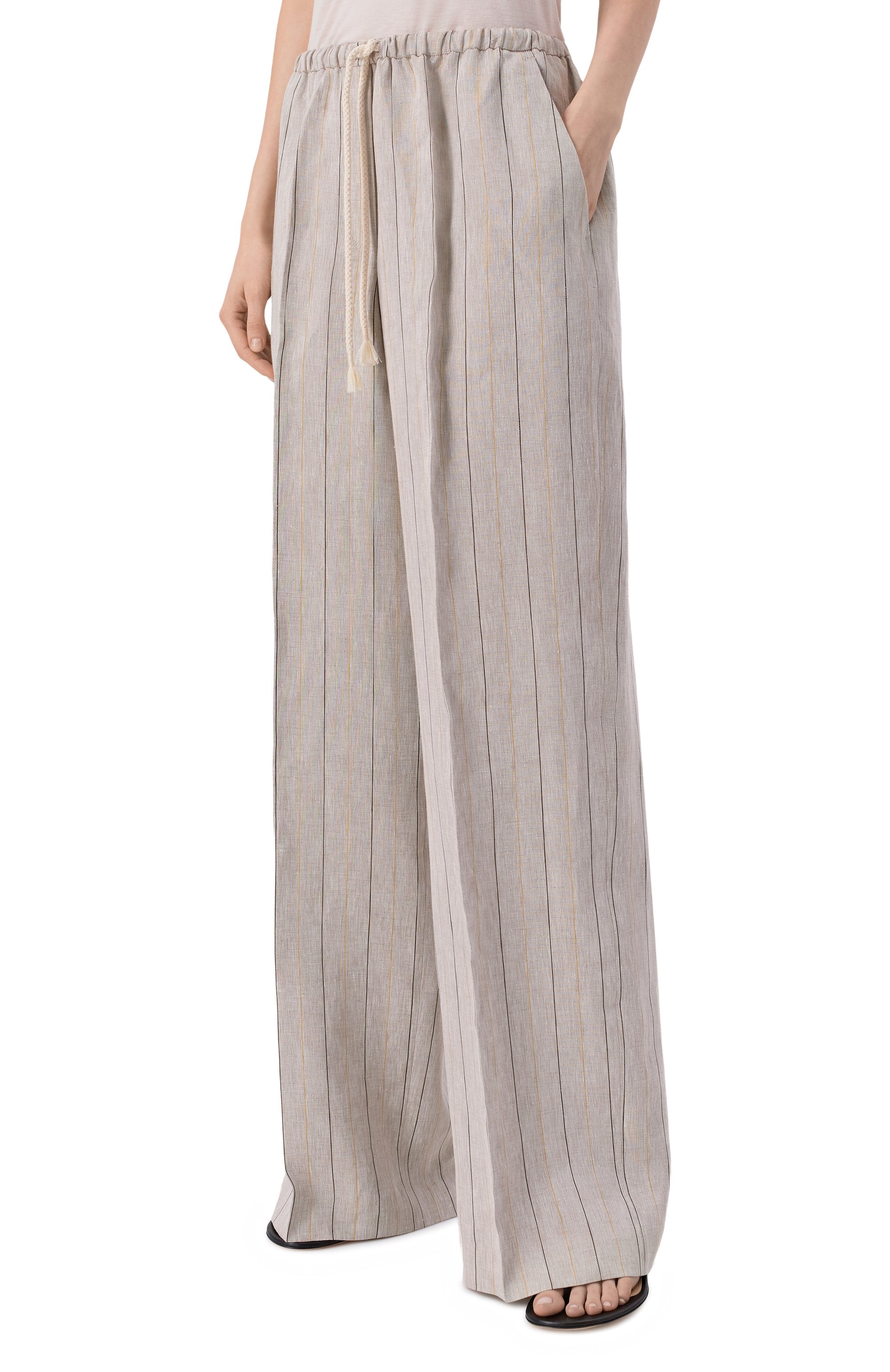 Льняные брюки 12 STOREEZ светло-серого цвета по цене 19000 руб., арт. 137570, фото 3 Льняные брюки 12 STOREEZ, арт. 137570, фото 3