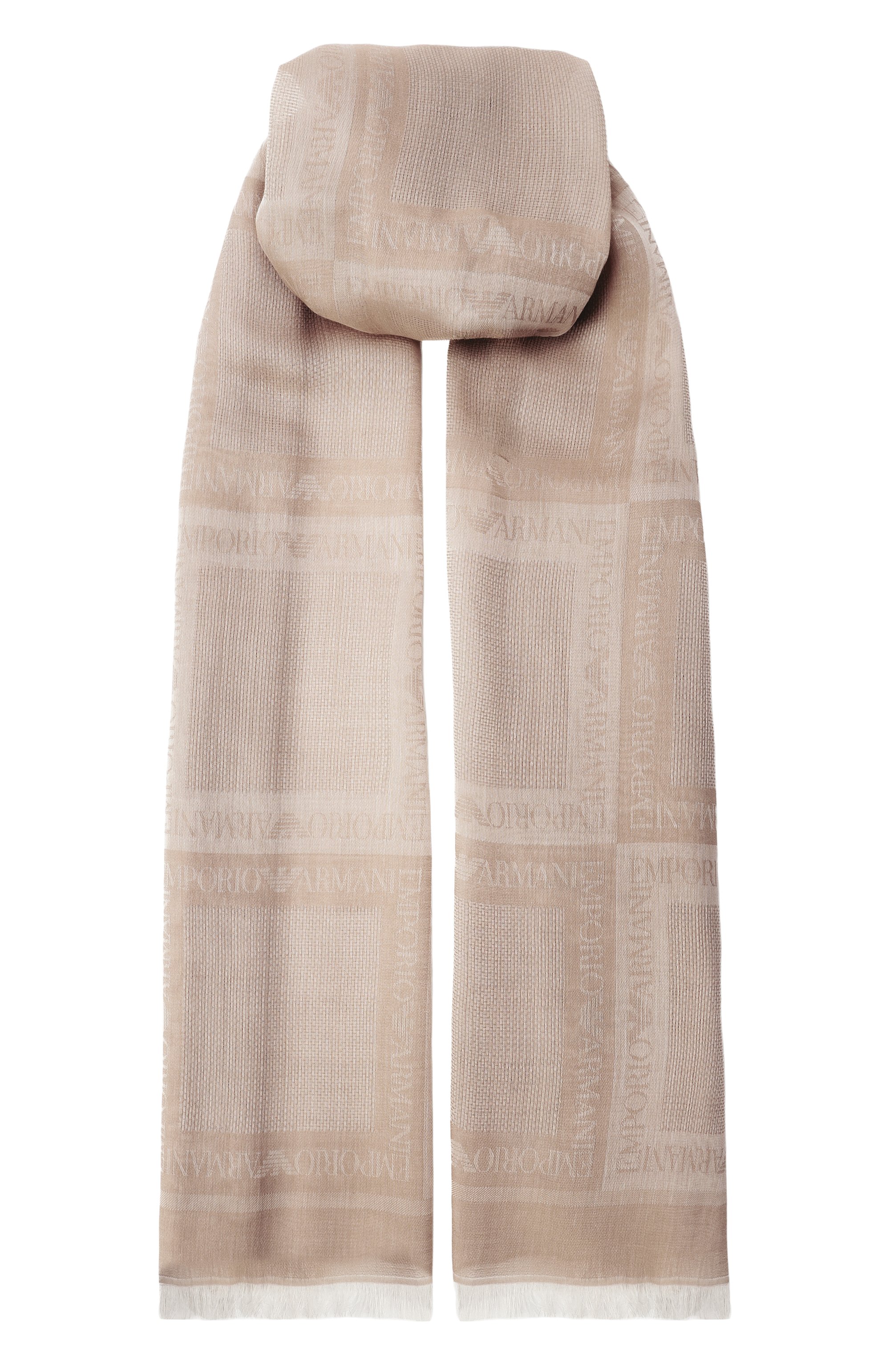 Шарф EMPORIO ARMANI светло-бежевого цвета по цене 14300 руб., арт. EW001858/AF15667, фото 1 Шарф EMPORIO ARMANI, арт. EW001858/AF15667, фото 1