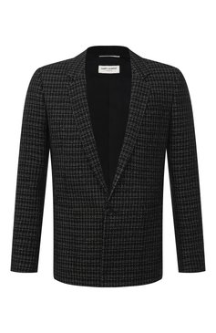 Мужской пиджак из шерсти и вискозы SAINT LAURENT черного цвета, арт. 644409/Y1C81 | Фото 1 (Материал внешний: Шерсть; Рукава: Длинные; Случай: Вечерний; Длина (для топов): Стандартные; Материал сплава: Проставлено; Стили: Классический; 1-2-бортные: Однобортные; Пиджаки М: Прямой; Драгоценные камни: Проставлено; Материал подклада: Шелк)