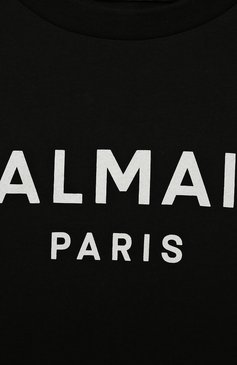 Детская хлопковая футболка BALMAIN черного цвета, арт. 6R8A51 | Фото 3 (Материал внешний: Хлопок; Рукава: Короткие; Мальчики Кросс-КТ: Футболка-одежда; Драгоценные камни: Проставлено; Материал сплава: Проставлено; Региональные ограничения белый список (Axapta Mercury): Не проставлено; Нос: Не проставлено)