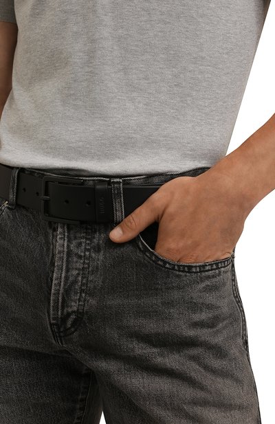 Кожаный ремень HUGO черного цвета по цене 8995 руб., арт. 50385358, фото 2 Кожаный ремень HUGO, арт. 50385358, фото 2