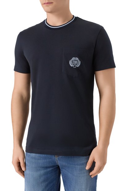 Хлопковая футболка DOLCE & GABBANA темно-синего цвета по цене 65300 руб., арт. G8RA2Z/FU7EQ, фото 3 Хлопковая футболка DOLCE & GABBANA, арт. G8RA2Z/FU7EQ, фото 3