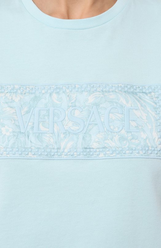 Хлопковая футболка Versace 1013600/1A10135 Голубой  1013600/1A10135 Фото 5