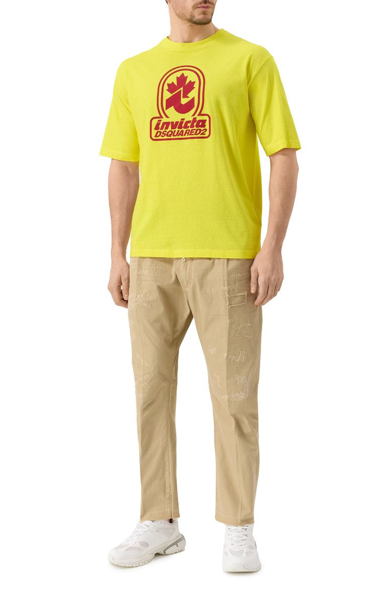 Мужская хлопковая футболка DSQUARED2 желтого цвета, арт. S74GD1393/S22507 | Фото 2 (Длина (для топов): Стандартные; Материал сплава: Проставлено; Рукава: Короткие; Драгоценные камни: Проставлено; Принт: С принтом; Стили: Кэжуэл; Материал внешний: Хлопок; Кросс-КТ: Джерси; Мужское Кросс-КТ: Футболка-одежда)