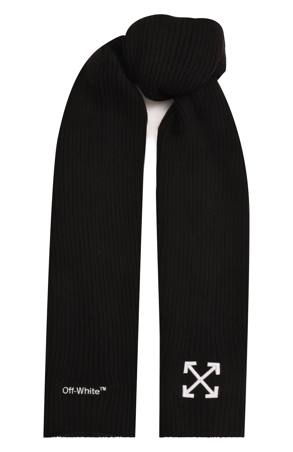 Шерстяной шарф OFF-WHITE черно-белого цвета по цене 47850 руб., арт. OWMA041F22KNI0011001, фото 1 Шерстяной шарф OFF-WHITE, арт. OWMA041F22KNI0011001, фото 1