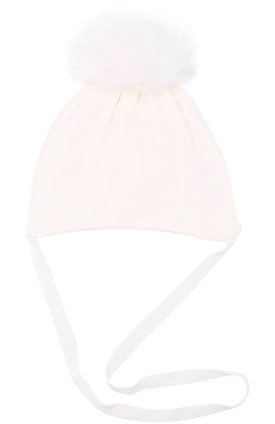 Вязаная шапка со стразами и меховым помпоном MONNALISA белого цвета по цене 8430 руб., арт. 390005AH, фото 2 Вязаная шапка со стразами и меховым помпоном MONNALISA, арт. 390005AH, фото 2