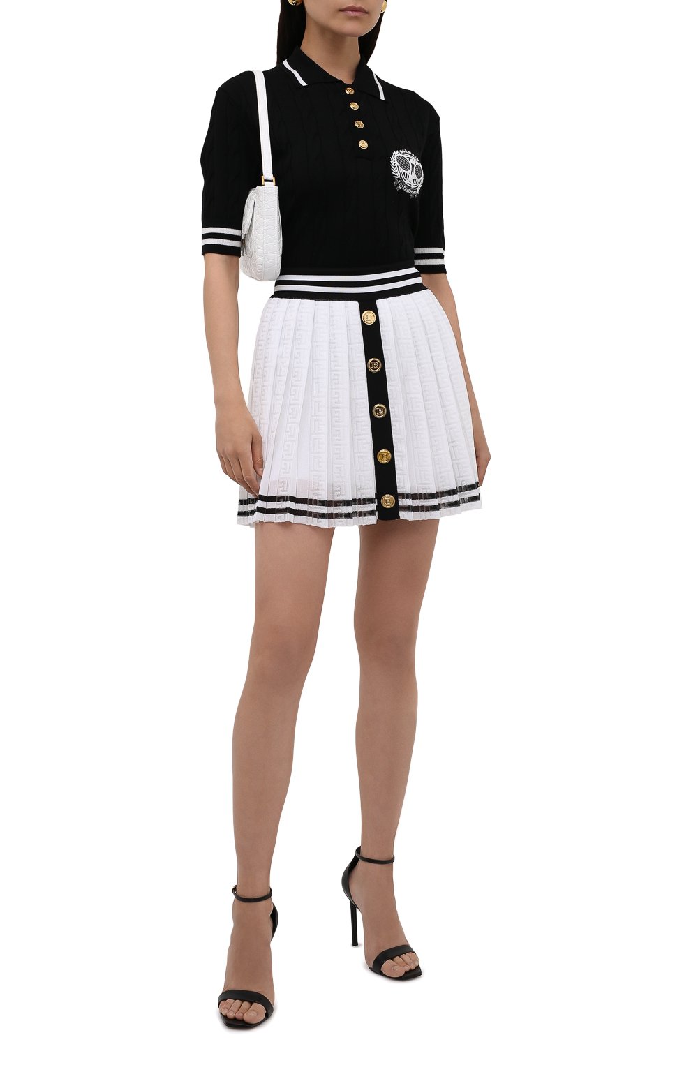 Юбка из вискозы BALMAIN черно-белого цвета по цене 142500 руб., арт. WF1LB216/K249, фото 2 Юбка из вискозы BALMAIN, арт. WF1LB216/K249, фото 2
