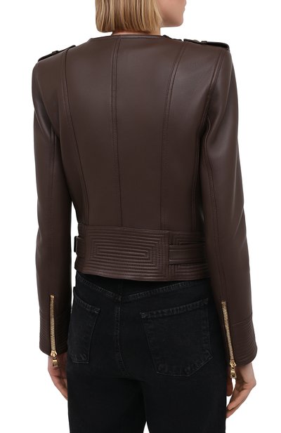 Кожаная куртка BALMAIN темно-коричневого цвета по цене 238500 руб., арт. UF08253/L069, фото 4 Кожаная куртка BALMAIN, арт. UF08253/L069, фото 4