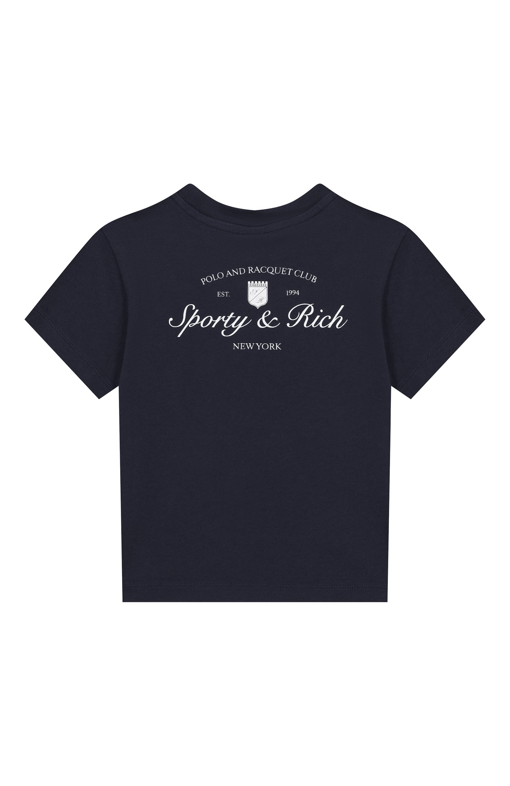 Хлопковая футболка SPORTY AND RICH темно-синего цвета по цене 7865 руб., арт. T004876269BL106, фото 2 Хлопковая футболка SPORTY AND RICH, арт. T004876269BL106, фото 2
